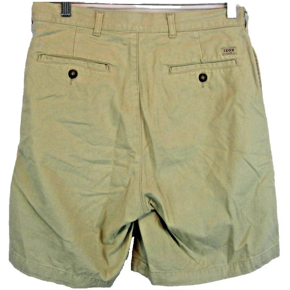 Mens Izod Khaki Cotton Chino Pleated Walking Shorts sz 32 x 8